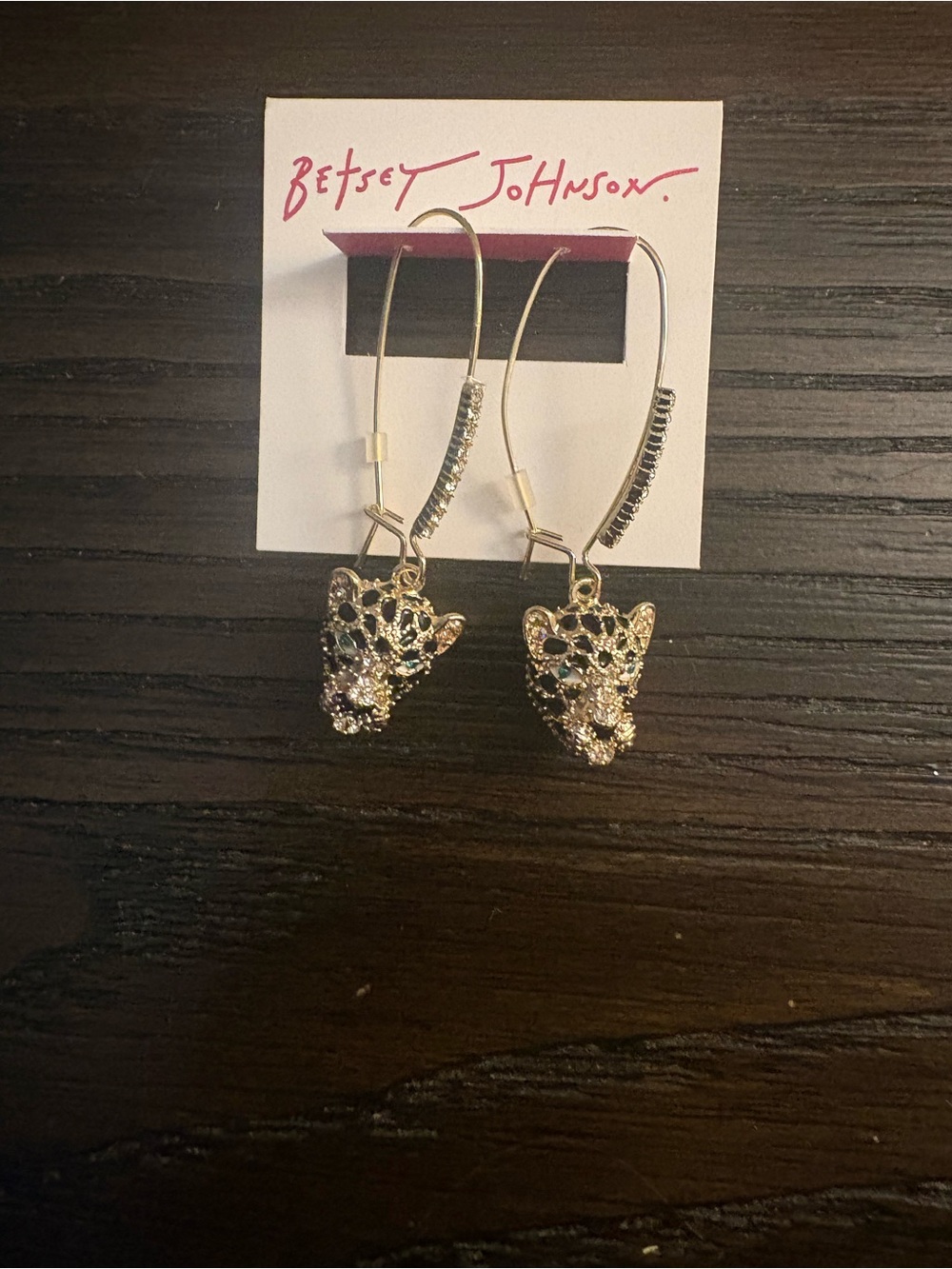 NEW Betsey Johnson Gold Leopard Head Dangle Earrings